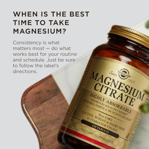 Solgar Magnesiumcitrat, 120 Tabletten – Fördert gesunde Knochen & unterstützt Nerven- und Muskelfunktion – Non GMO, Vegan, Glutenfrei, Laktosefrei, Koscher – 60 Portionen
