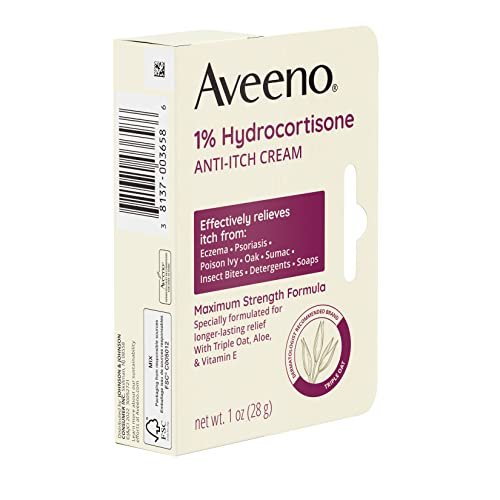 Aveeno Maximum Strength 1% Hydrocortison Anti-Juckreiz Creme mit Triple Oat, Aloe & Vitamin E – Linderung bei Ekzemen, Psoriasis, Insektenstichen, Giftefeu, Gifteiche & Waschmitteln, 28 g