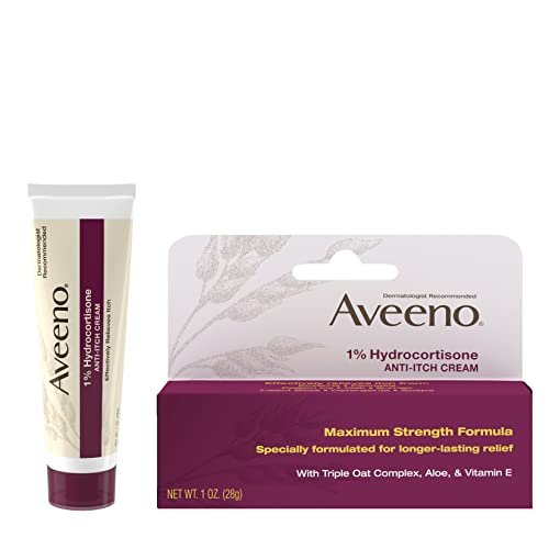 Aveeno Maximum Strength 1% Hydrocortison Anti-Juckreiz Creme mit Triple Oat, Aloe & Vitamin E – Linderung bei Ekzemen, Psoriasis, Insektenstichen, Giftefeu, Gifteiche & Waschmitteln, 28 g