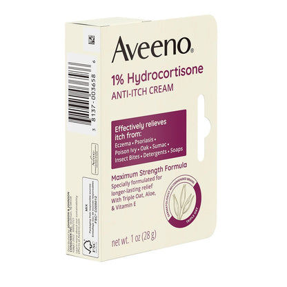Aveeno Maximum Strength 1% Hydrocortison Anti-Juckreiz Creme mit Triple Oat, Aloe & Vitamin E – Linderung bei Ekzemen, Psoriasis, Insektenstichen, Giftefeu, Gifteiche & Waschmitteln, 28 g