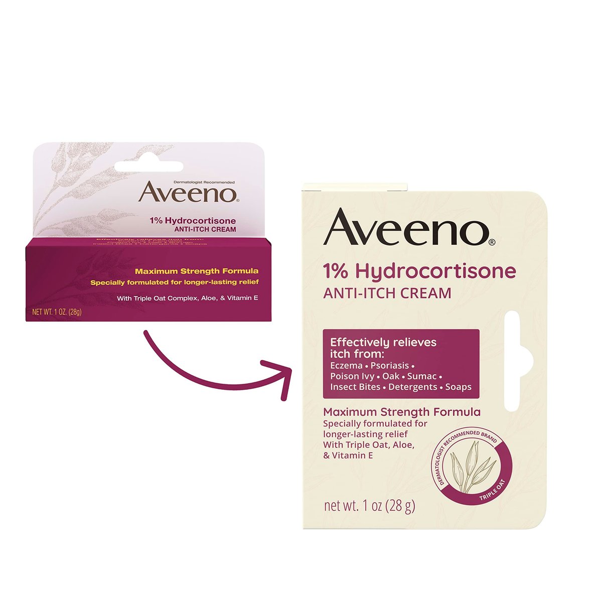 Aveeno Maximum Strength 1% Hydrocortison Anti-Juckreiz Creme mit Triple Oat, Aloe & Vitamin E – Linderung bei Ekzemen, Psoriasis, Insektenstichen, Giftefeu, Gifteiche & Waschmitteln, 28 g