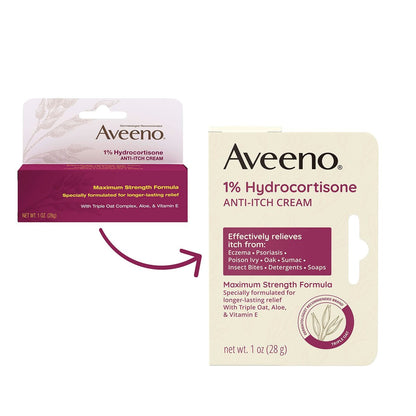 Aveeno Maximum Strength 1% Hydrocortison Anti-Juckreiz Creme mit Triple Oat, Aloe & Vitamin E – Linderung bei Ekzemen, Psoriasis, Insektenstichen, Giftefeu, Gifteiche & Waschmitteln, 28 g