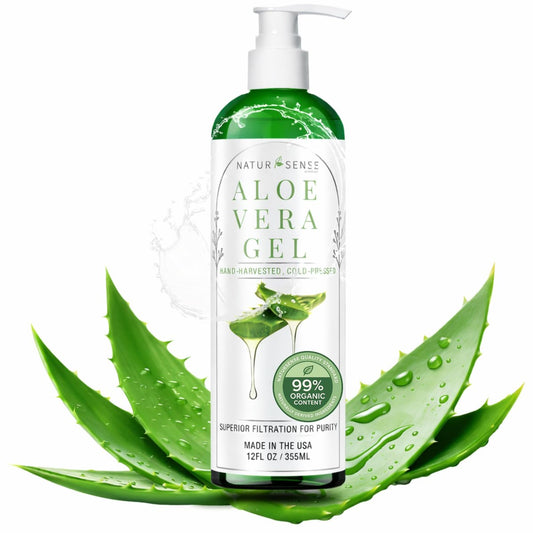 NTRSNS NaturSense 99% Bio Aloe Vera Gel – Tiefenhydratation, effektive Feuchtigkeitspflege für Haare, Kopfhaut, Gesicht, Akne, Sonnenbrand, trockene Winterhaut, empfindliche Haut, Rasur – Duftneutral, 355 ml – Hergestellt in den USA