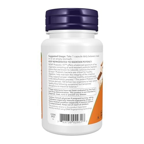 NOW Foods Probiotic-10™ 100 Milliarden, 10 probiotische Stämme, laktosefrei, sojafrei, glutenfrei, 30 vegane Kapseln