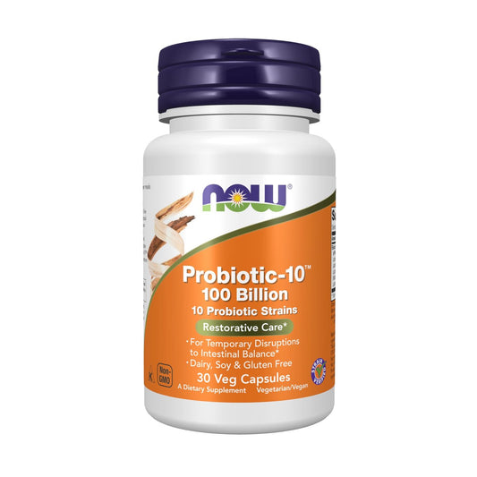 NOW Foods Probiotic-10™ 100 Milliarden, 10 probiotische Stämme, laktosefrei, sojafrei, glutenfrei, 30 vegane Kapseln