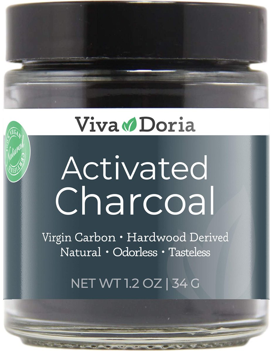 Viva Doria Aktivkohlepulver, aus Hartholz gewonnen, lebensmittelecht, 34 g Glas
