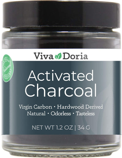 Viva Doria Aktivkohlepulver, aus Hartholz gewonnen, lebensmittelecht, 34 g Glas