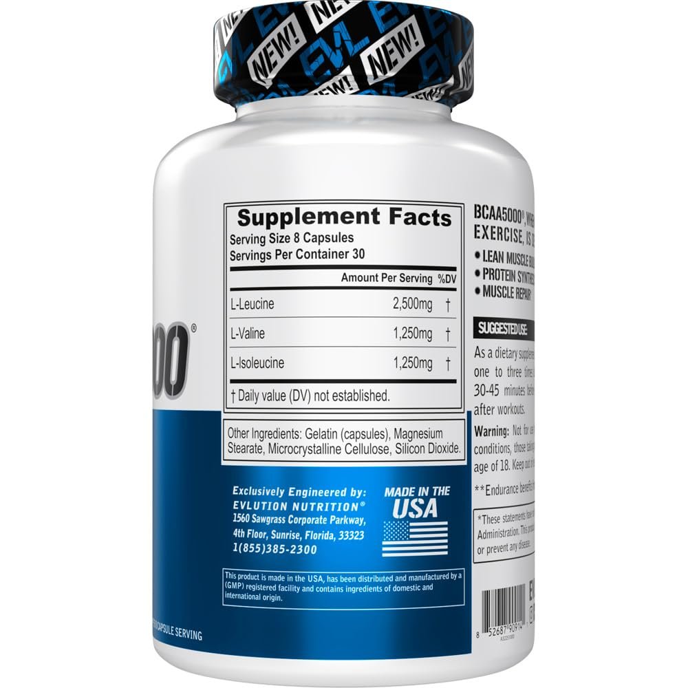 EVL BCAA5000 2:1:1 Kapseln – 240 Stück für Muskelaufbau & Regeneration nach dem Training