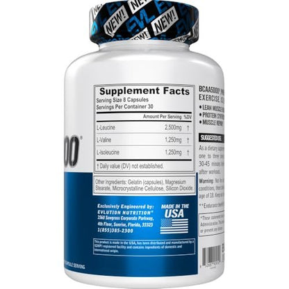 EVL BCAA5000 2:1:1 Kapseln – 240 Stück für Muskelaufbau & Regeneration nach dem Training