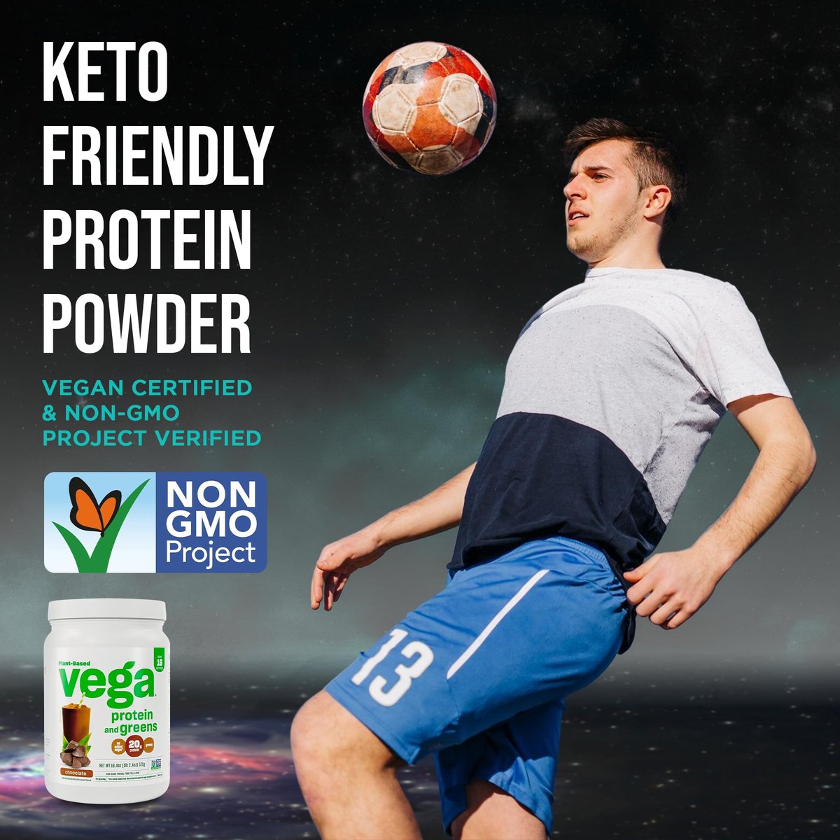 Vega Premium Protein + Supergreens, Schokolade – 20g veganes Protein, laktose- & glutenfrei, 544 g (16 Portionen)