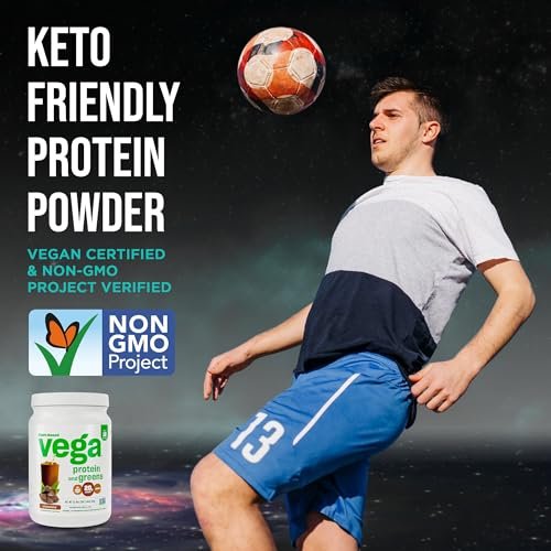 Vega Premium Protein + Supergreens, Schokolade – 20g veganes Protein, laktose- & glutenfrei, 544 g (16 Portionen)
