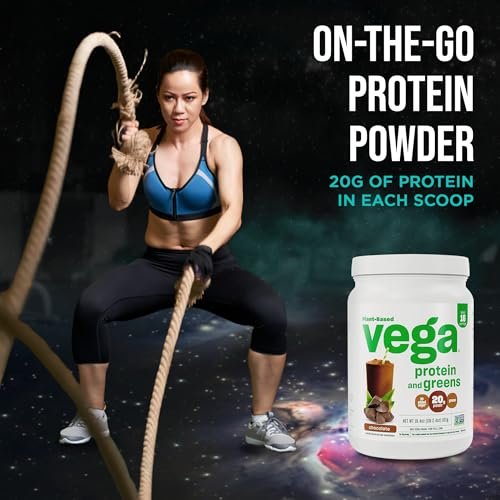 Vega Premium Protein + Supergreens, Schokolade – 20g veganes Protein, laktose- & glutenfrei, 544 g (16 Portionen)