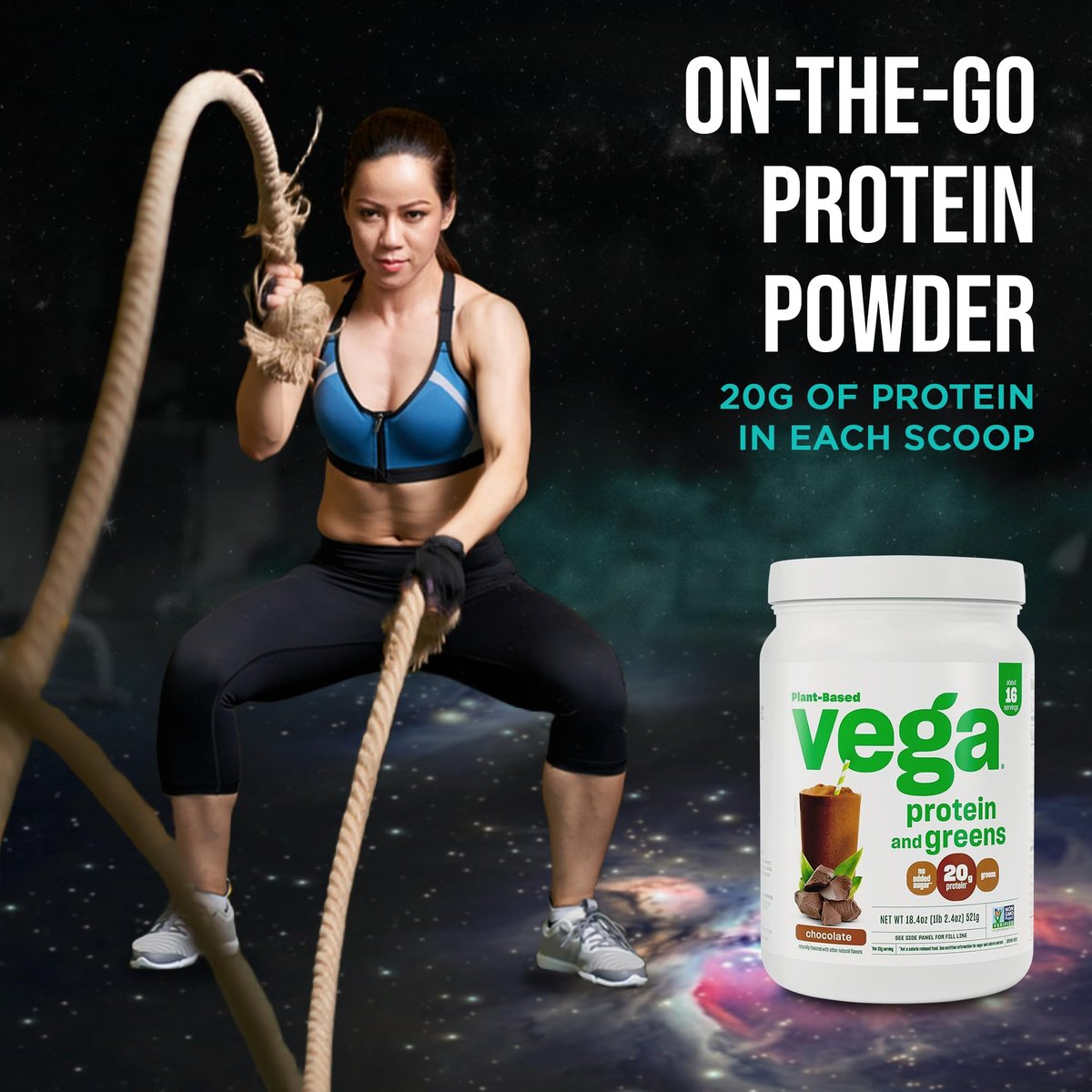 Vega Premium Protein + Supergreens, Schokolade – 20g veganes Protein, laktose- & glutenfrei, 544 g (16 Portionen)