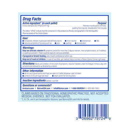 Boiron Arnica Montana 30C Homöopathisches Arzneimittel zur Linderung von Muskelschmerzen, Muskelsteifheit, Schwellungen nach Verletzungen und Verfärbungen durch Blutergüsse – 3er-Pack (240 Kügelchen)