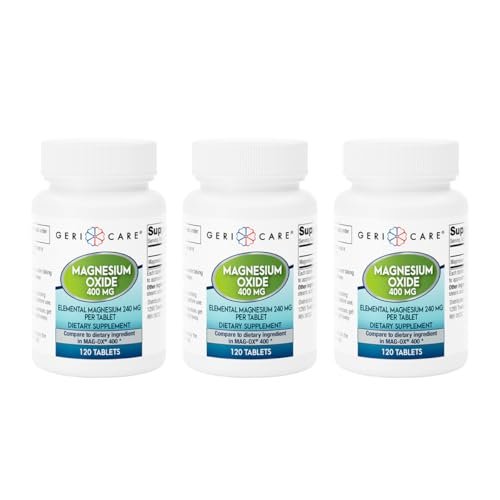 GeriCare Magnesiumoxid-Präparat – 240 mg elementares Magnesium, 120 Tabletten, essentieller Mineralstoff zur Unterstützung der Gefäßgesundheit, Knochenstärke und Muskelfunktion (3er-Pack)