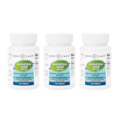 GeriCare Magnesiumoxid-Präparat – 240 mg elementares Magnesium, 120 Tabletten, essentieller Mineralstoff zur Unterstützung der Gefäßgesundheit, Knochenstärke und Muskelfunktion (3er-Pack)