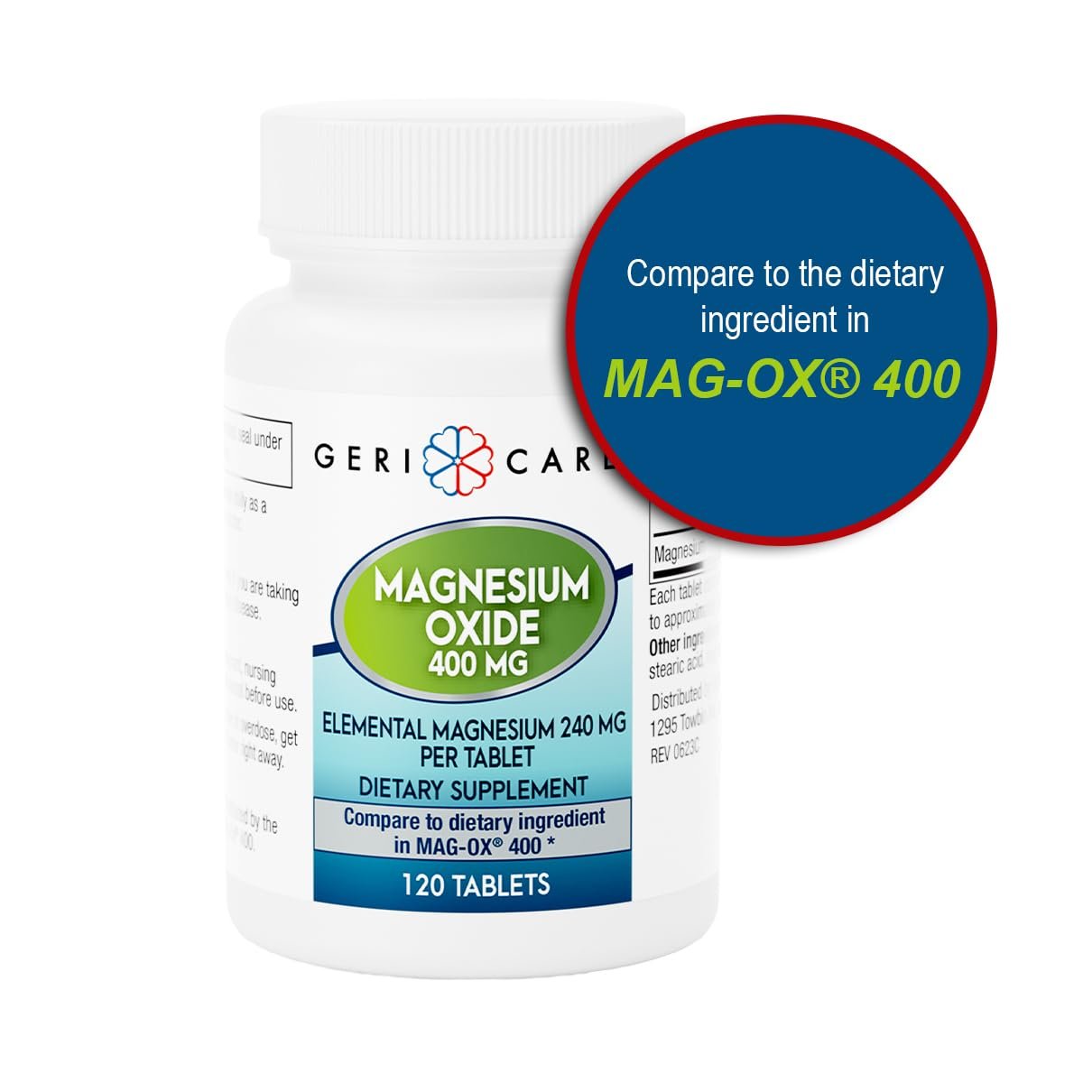 GeriCare Magnesiumoxid-Präparat – 240 mg elementares Magnesium, 120 Tabletten, essentieller Mineralstoff zur Unterstützung der Gefäßgesundheit, Knochenstärke und Muskelfunktion (3er-Pack)