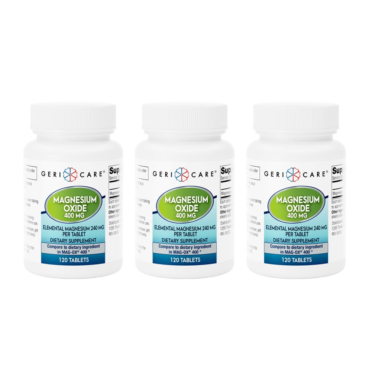 GeriCare Magnesiumoxid-Präparat – 240 mg elementares Magnesium, 120 Tabletten, essentieller Mineralstoff zur Unterstützung der Gefäßgesundheit, Knochenstärke und Muskelfunktion (3er-Pack)