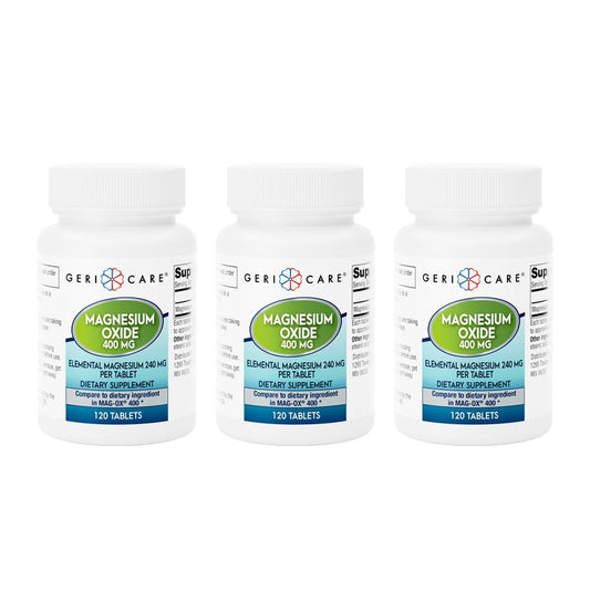 GeriCare Magnesiumoxid-Präparat – 240 mg elementares Magnesium, 120 Tabletten, essentieller Mineralstoff zur Unterstützung der Gefäßgesundheit, Knochenstärke und Muskelfunktion (3er-Pack)