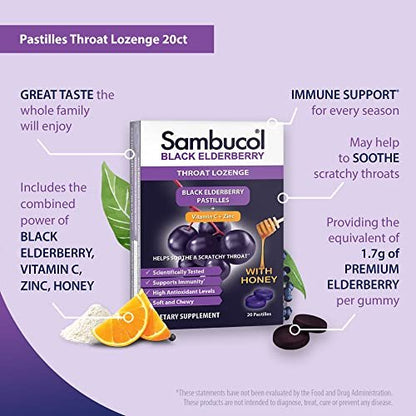 Sambucol Holunderbeeren Lutschtabletten mit Vitamin C, Zink & Honig – 20 Stück