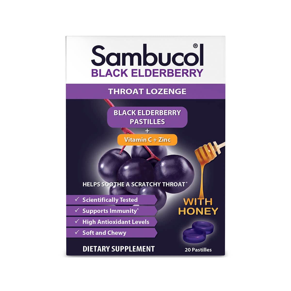 Sambucol Holunderbeeren Lutschtabletten mit Vitamin C, Zink & Honig – 20 Stück