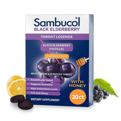 Sambucol Holunderbeeren Lutschtabletten mit Vitamin C, Zink & Honig – 20 Stück