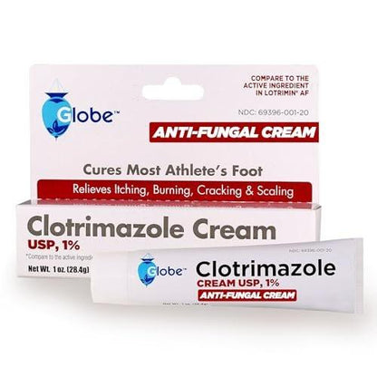 Globe Clotrimazol Antimykotische Creme 1% USP (28 g) – Pilzbehandlung gegen Fußpilz, Juckreiz, Brennen, Risse und Schuppen