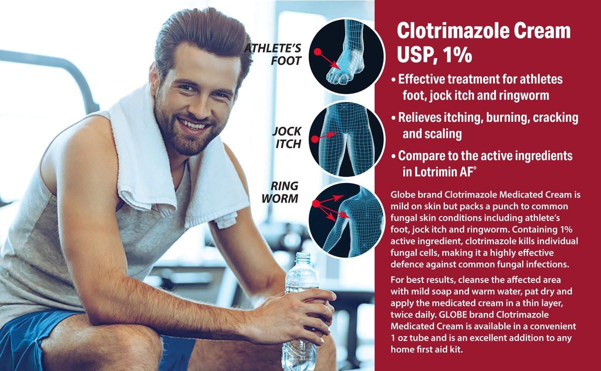 Globe Clotrimazol Antimykotische Creme 1% USP (28 g) – Pilzbehandlung gegen Fußpilz, Juckreiz, Brennen, Risse und Schuppen