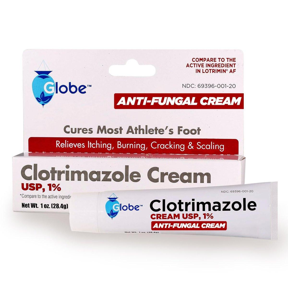 Globe Clotrimazol Antimykotische Creme 1% USP (28 g) – Pilzbehandlung gegen Fußpilz, Juckreiz, Brennen, Risse und Schuppen