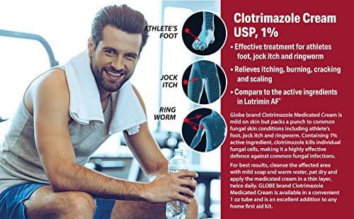 Globe Clotrimazol Antimykotische Creme 1% USP (28 g) – Pilzbehandlung gegen Fußpilz, Juckreiz, Brennen, Risse und Schuppen