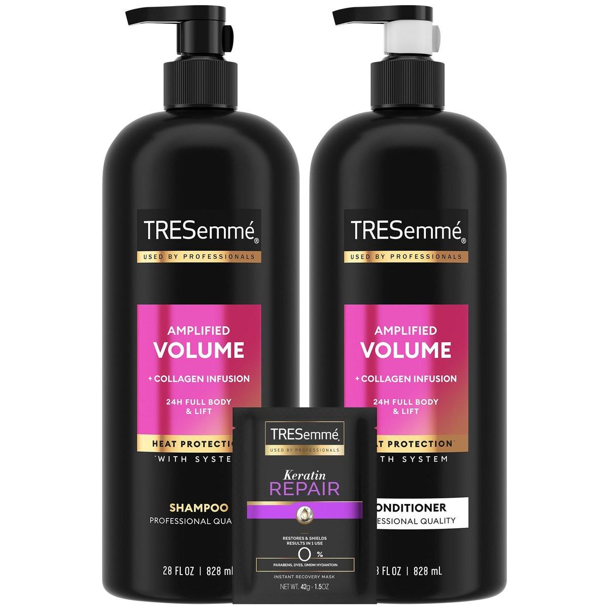 TRESemmé Shampoo und Conditioner Set, Amplified Volume + Collagen Infusion, 24H Full Body & Lift mit Hitzeschutz + Keratin Repair Maske (3-teiliges Set)