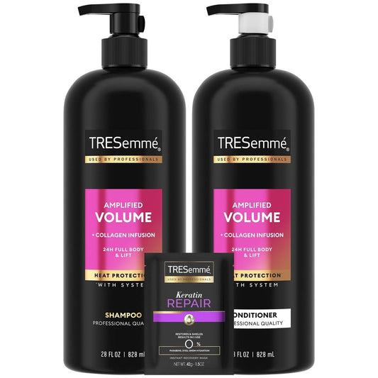TRESemmé Shampoo und Conditioner Set, Amplified Volume + Collagen Infusion, 24H Full Body & Lift mit Hitzeschutz + Keratin Repair Maske (3-teiliges Set)