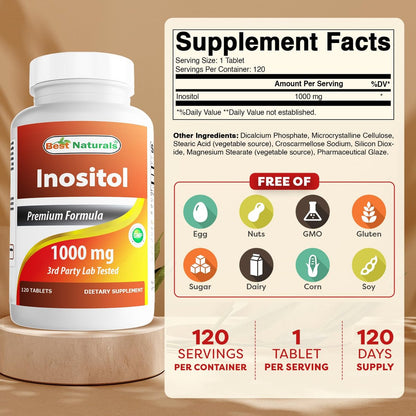 Best Naturals Inositol 1000 mg – 120 Tabletten – Auch als Vitamin B8 bekannt