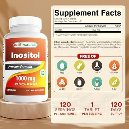 Best Naturals Inositol 1000 mg – 120 Tabletten – Auch als Vitamin B8 bekannt