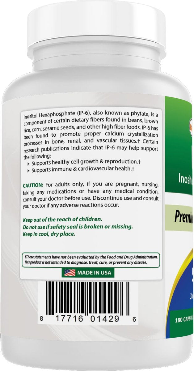 Best Naturals IP-6 510 mg – 180 Kapseln, Inositol-Präparat
