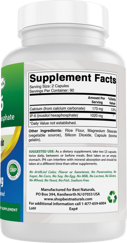 Best Naturals IP-6 510 mg – 180 Kapseln, Inositol-Präparat