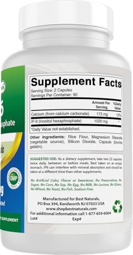 Best Naturals IP-6 510 mg – 180 Kapseln, Inositol-Präparat