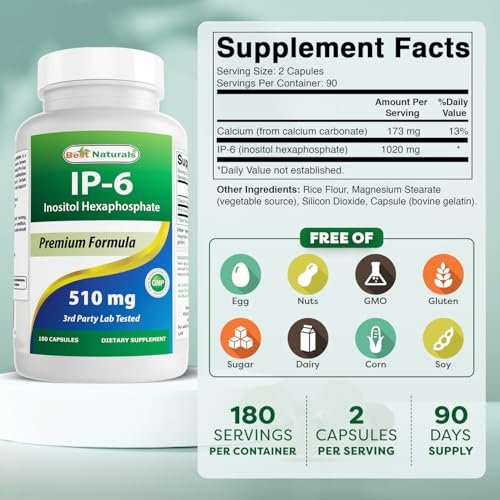 Best Naturals IP-6 510 mg – 180 Kapseln, Inositol-Präparat