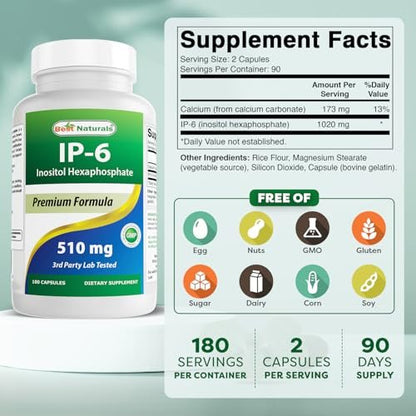 Best Naturals IP-6 510 mg – 180 Kapseln, Inositol-Präparat