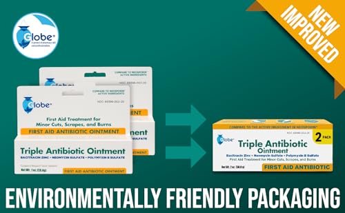 Globe Triple Antibiotische Salbe für Erste Hilfe, 1 oz (2er-Pack) – 24-Stunden-Infektionsschutz, Wundversorgung für kleine Schrammen, Verbrennungen und Schnitte