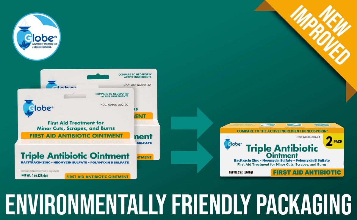 Globe Triple Antibiotische Salbe für Erste Hilfe, 1 oz (2er-Pack) – 24-Stunden-Infektionsschutz, Wundversorgung für kleine Schrammen, Verbrennungen und Schnitte