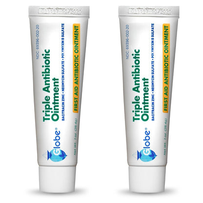 Globe Triple Antibiotische Salbe für Erste Hilfe, 1 oz (2er-Pack) – 24-Stunden-Infektionsschutz, Wundversorgung für kleine Schrammen, Verbrennungen und Schnitte