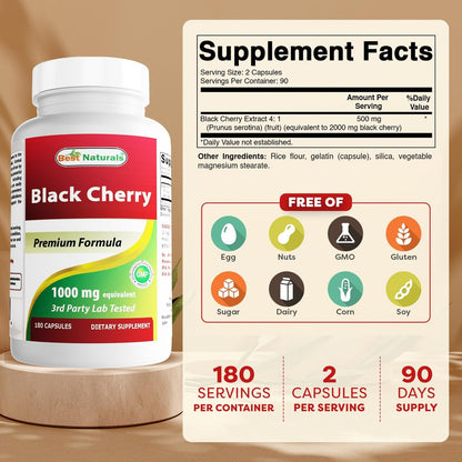 Best Naturals Schwarzkirsche 1000 mg Kapseln, 180 Stück