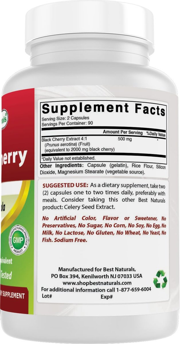 Best Naturals Schwarzkirsche 1000 mg Kapseln, 180 Stück