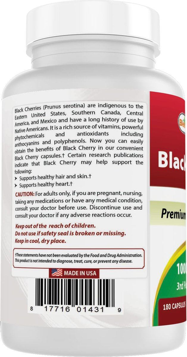 Best Naturals Schwarzkirsche 1000 mg Kapseln, 180 Stück
