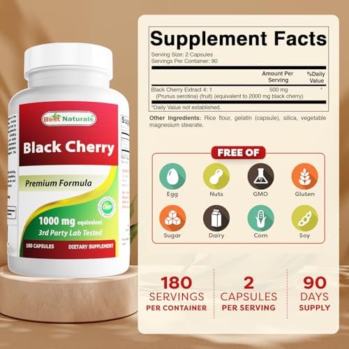 Best Naturals Schwarzkirsche 1000 mg Kapseln, 180 Stück