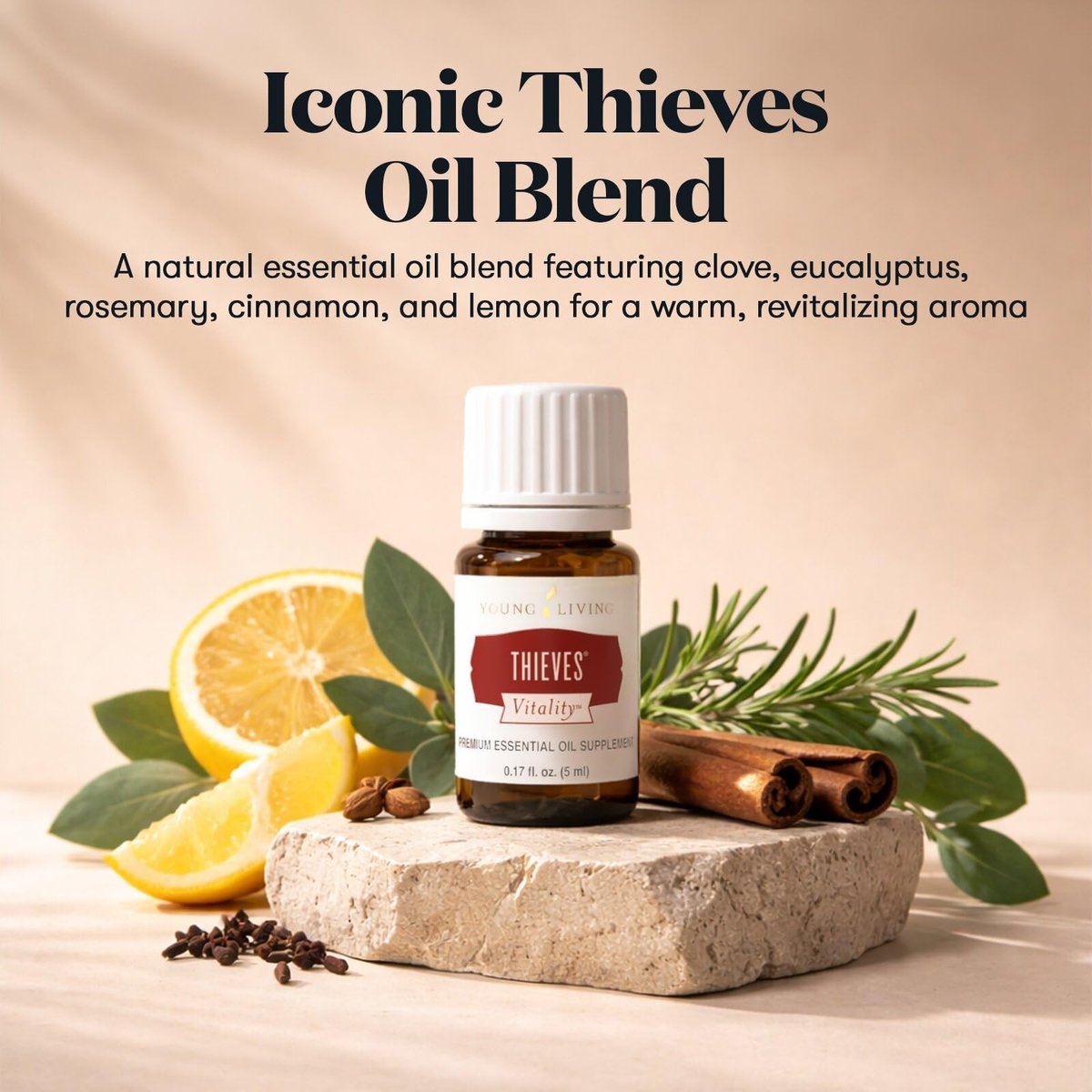 Young Living Thieves Vitality ätherisches Öl – 5 ml | Würzig-kräuteriges Aroma für Diffuser, Massage & Aromatherapie | Nelke, Zitrone, Zimt, Eukalyptus & Rosmarin | Seed-to-Seal-Qualität