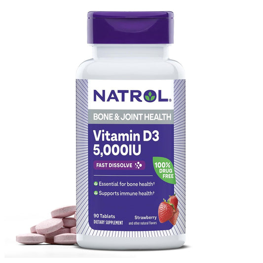 Natrol Vitamin D3 5.000 IE – Hochdosiertes Nahrungsergänzungsmittel für Knochen- und Gelenkgesundheit – 90 Tabletten, 90-Tage-Vorrat