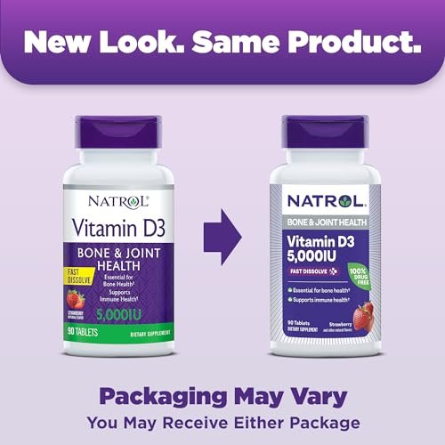 Natrol Vitamin D3 5.000 IE – Hochdosiertes Nahrungsergänzungsmittel für Knochen- und Gelenkgesundheit – 90 Tabletten, 90-Tage-Vorrat