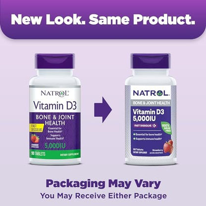 Natrol Vitamin D3 5.000 IE – Hochdosiertes Nahrungsergänzungsmittel für Knochen- und Gelenkgesundheit – 90 Tabletten, 90-Tage-Vorrat